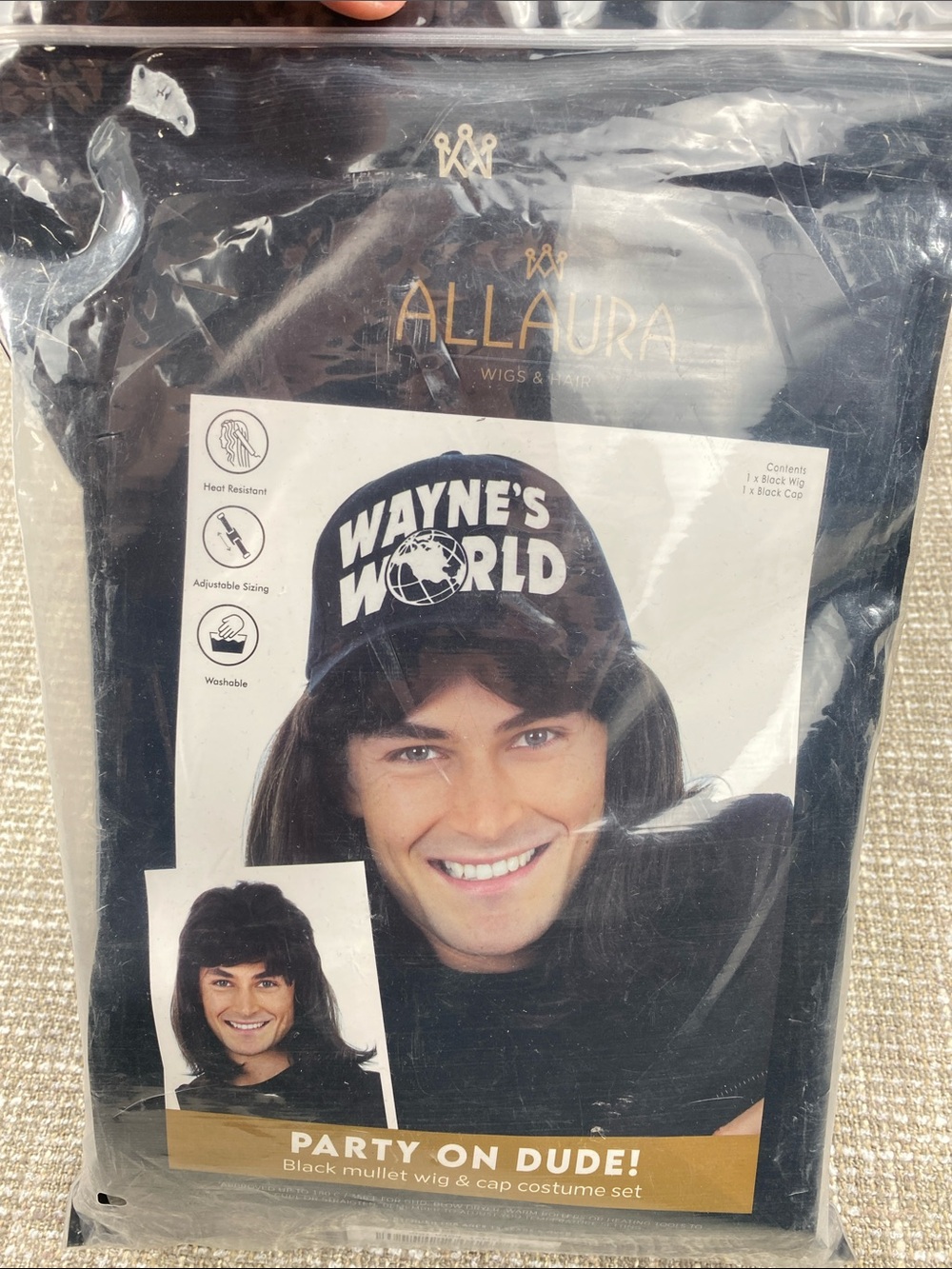 AllAura Party On Dude! Black Mullet Wig with Cap